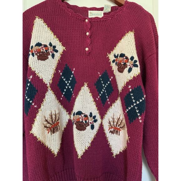 Vintage Shenanigans Fuchsia Pink Floral Embroidered Sweater L - Picture 6 of 10